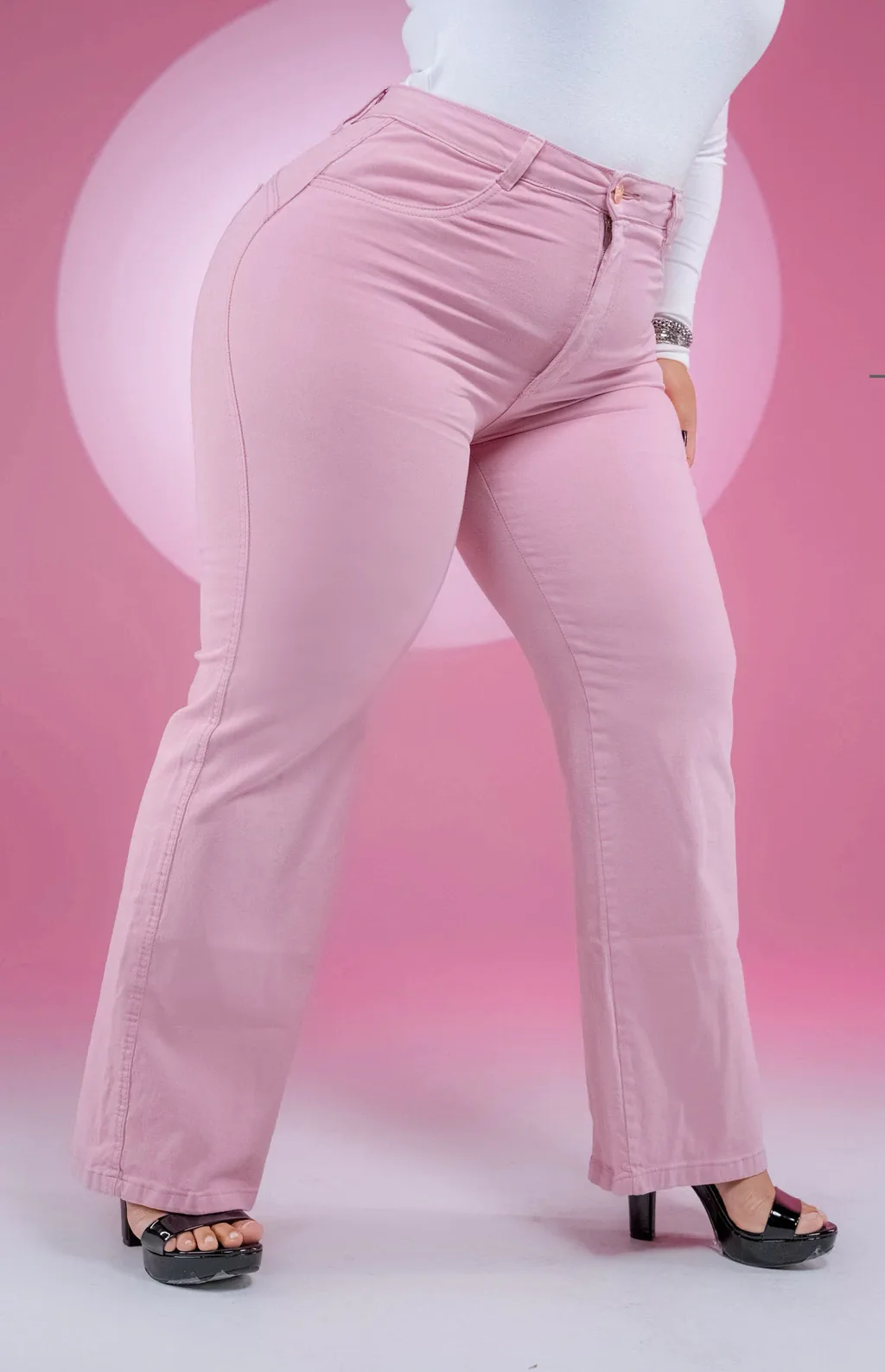 CALÇA FEMININA PLUS SIZE - WIDE LEG ROSA BEBÊ