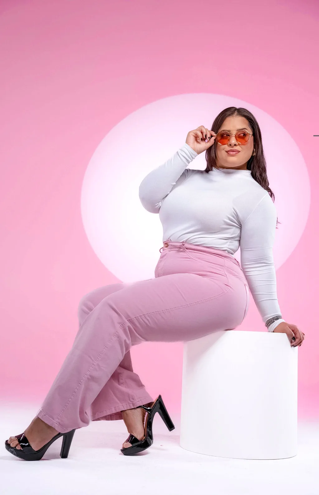 CALÇA FEMININA PLUS SIZE - WIDE LEG ROSA BEBÊ