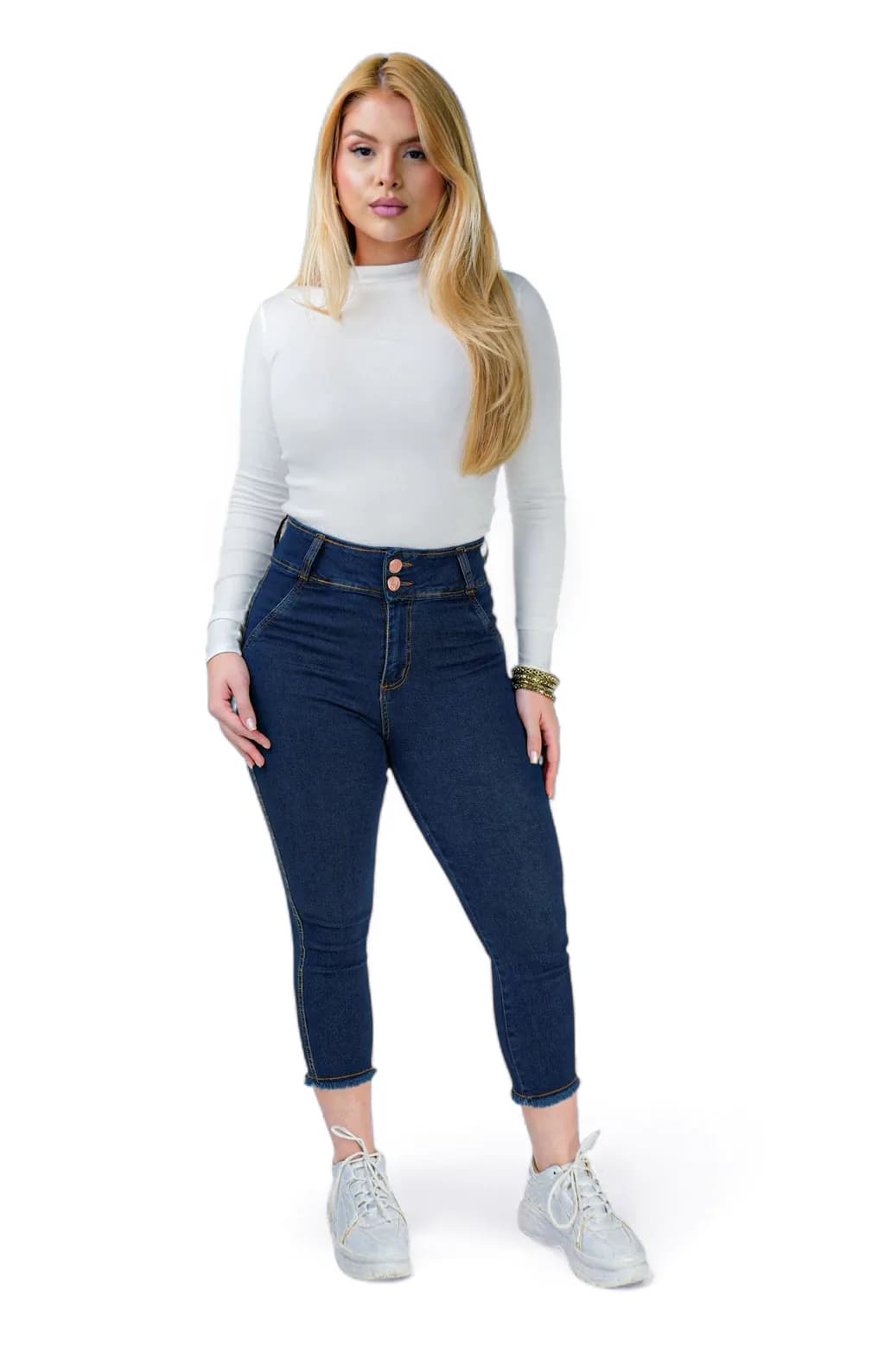 CALÇA JEANS FEMININA - CAPRI MODELADORA BARRA DESFIADA