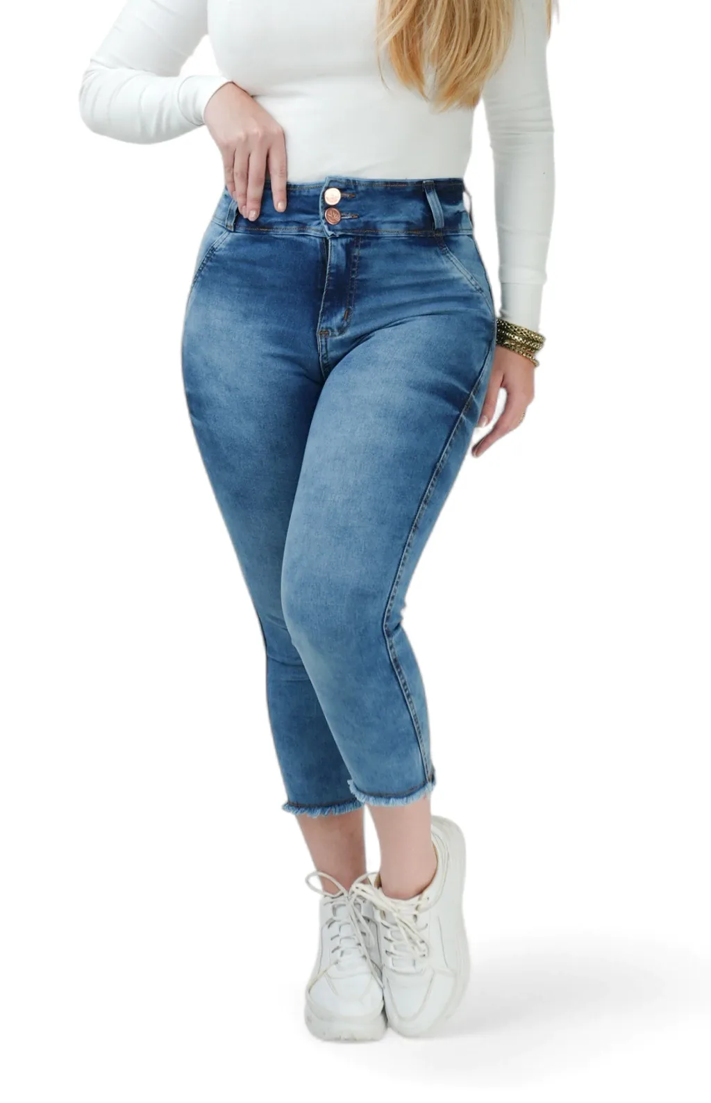 CALÇA JEANS FEMININA - CAPRI MODELADORA BARRA DESFIADA MALDIVAS