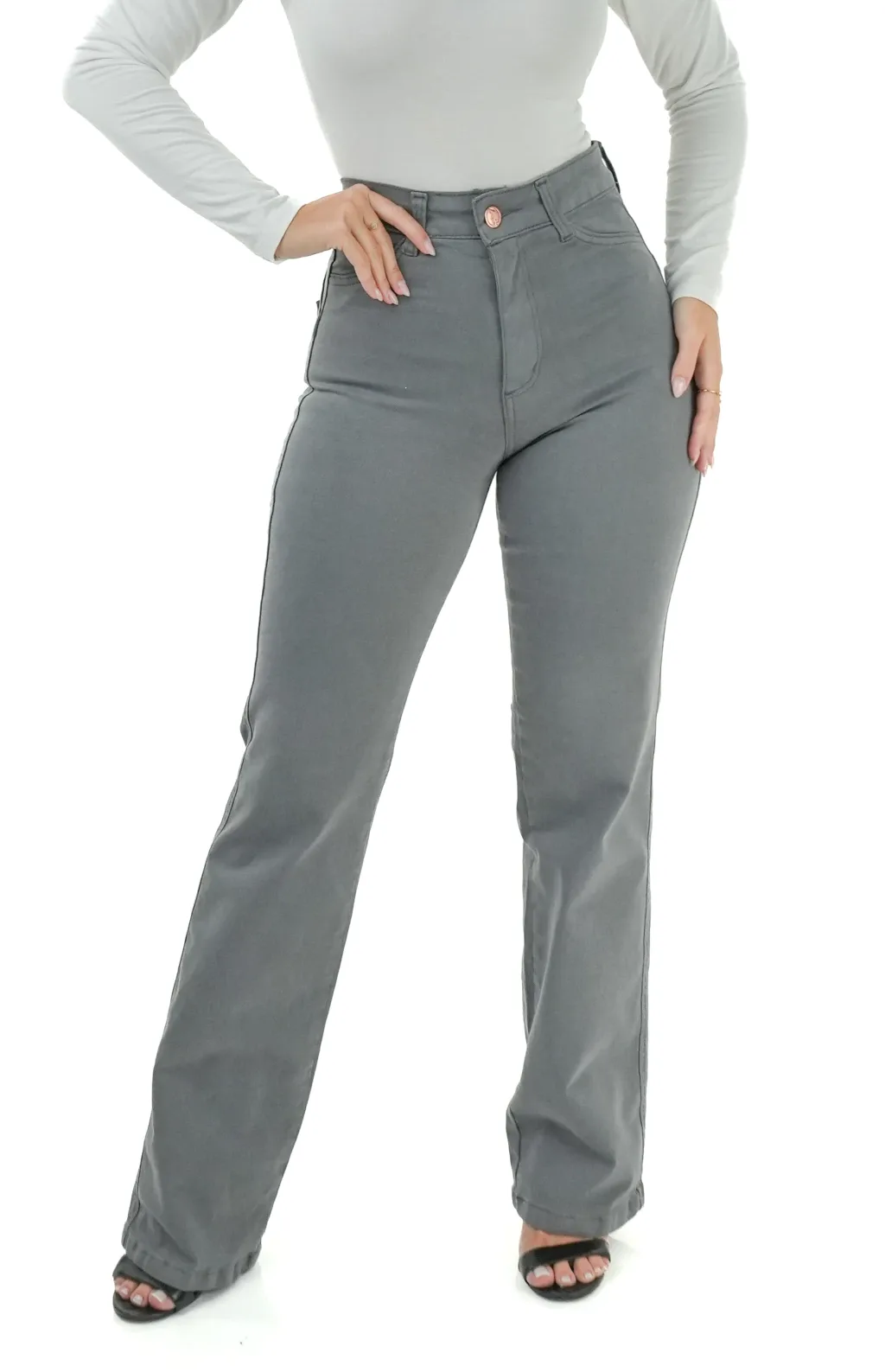 CALÇA JEANS FEMININA - RETA CINZA
