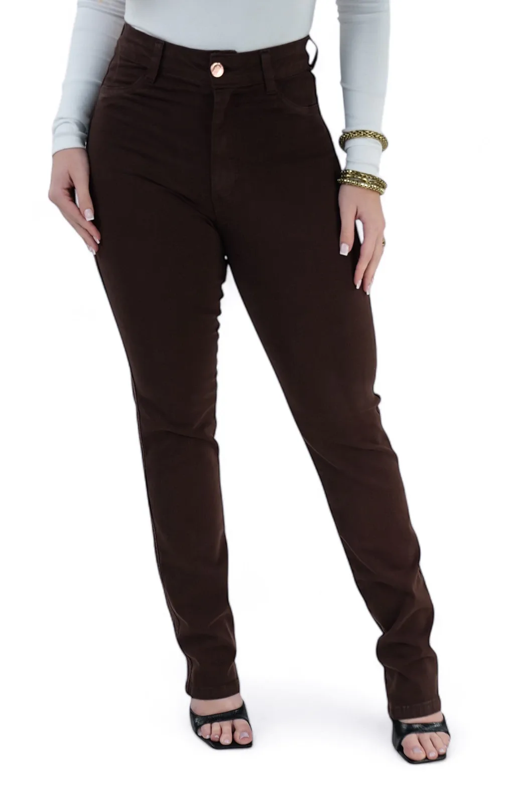 CALÇA JEANS FEMININA - RETA ELEGANCE COFFEE