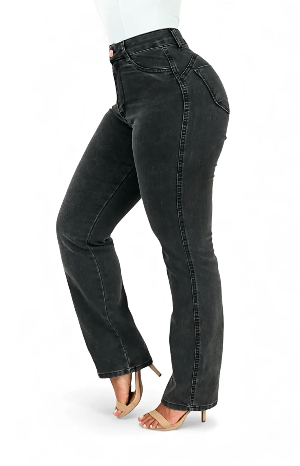 CALÇA JEANS FEMININA - RETA VINTAGE GRAFITE
