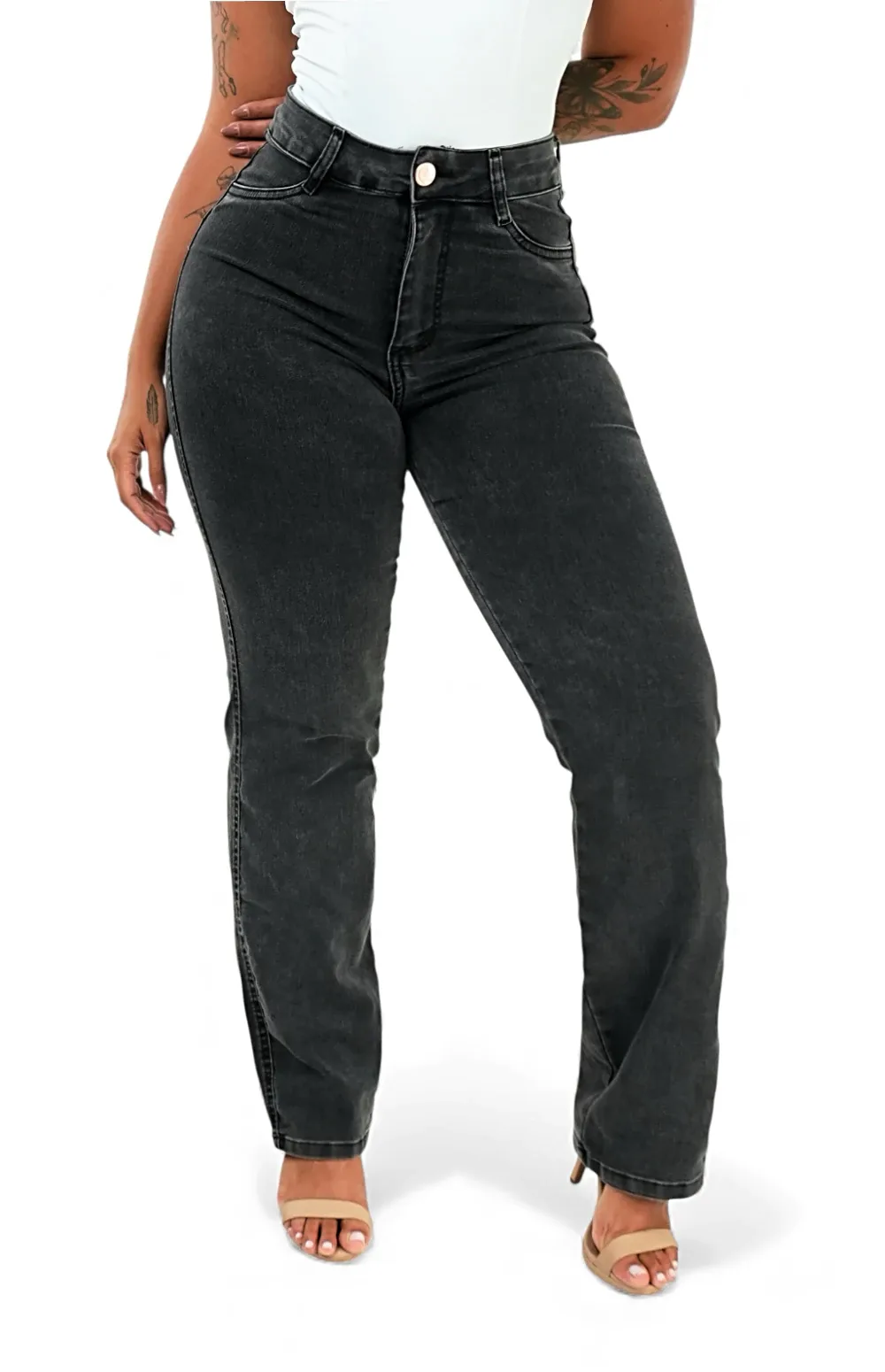 CALÇA JEANS FEMININA - RETA VINTAGE GRAFITE