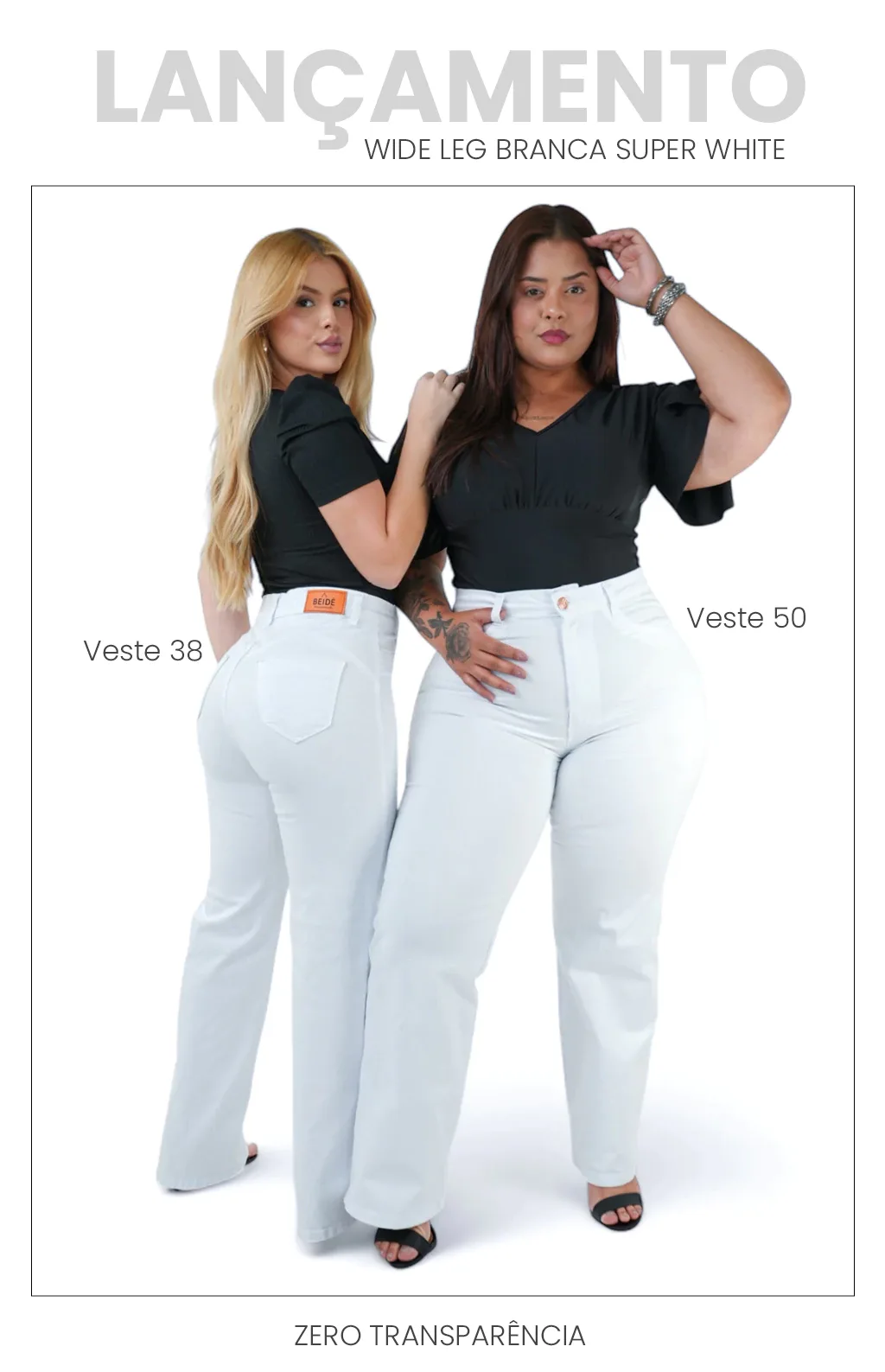 CALÇA JEANS FEMININA - WIDE LEG BRANCA SUPER WHITE