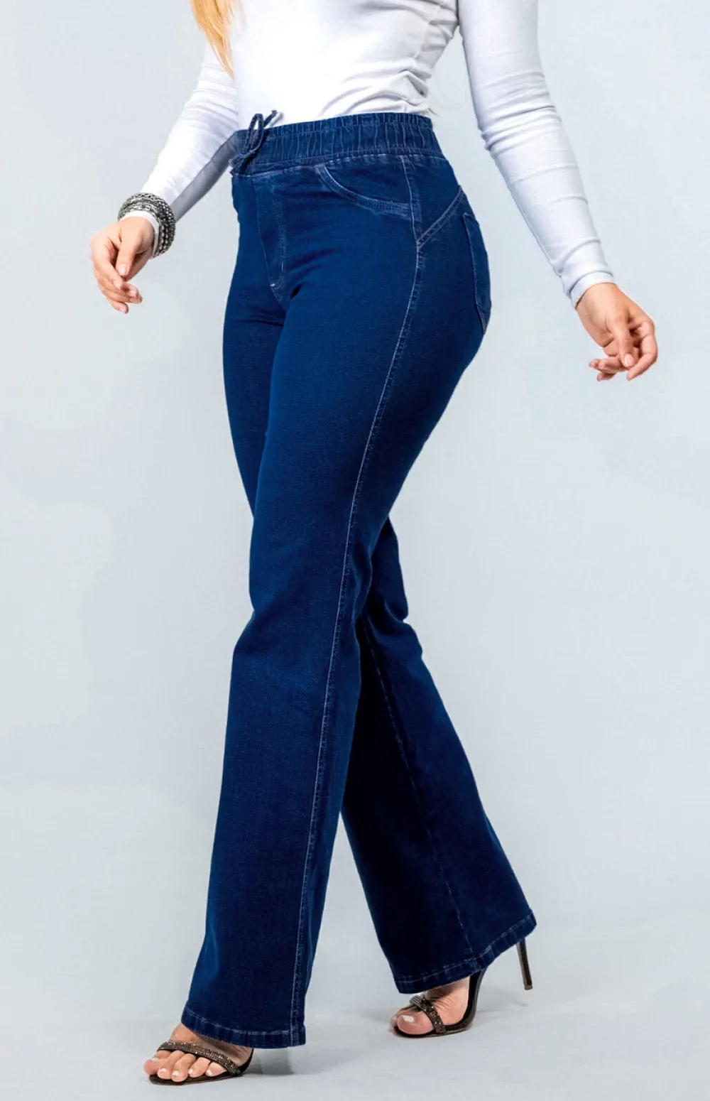 CALÇA JEANS FEMININA - WIDE LEG CINTURA ELÁSTICA POWER