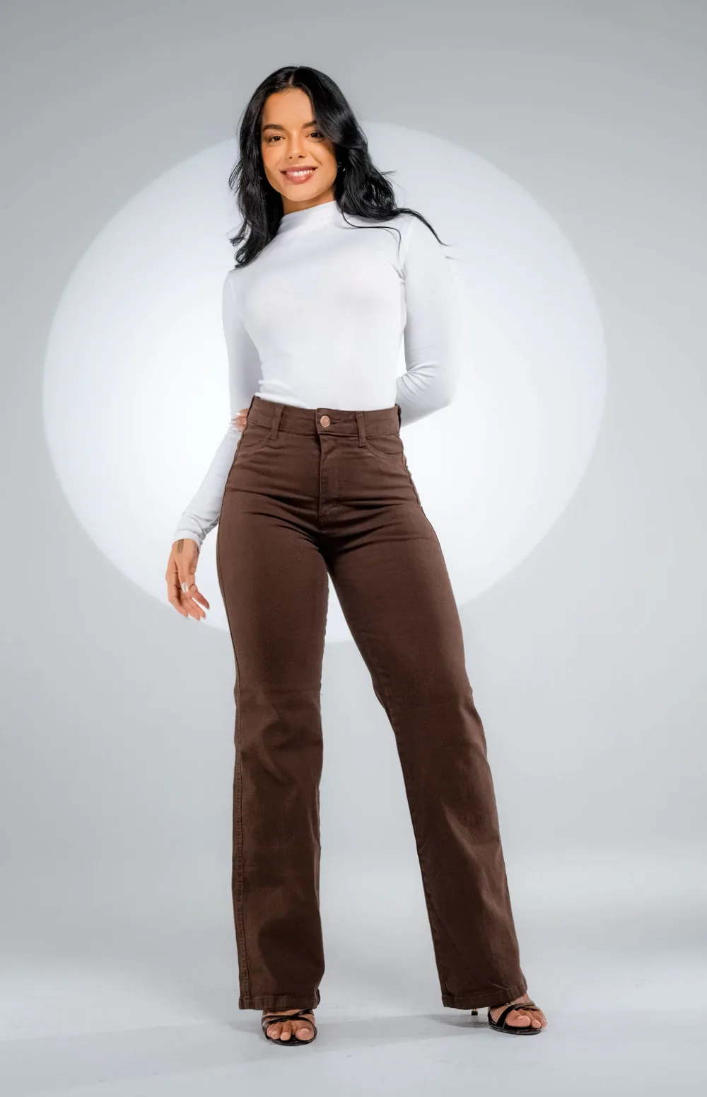 CALÇA JEANS FEMININA - WIDE LEG COFFEE