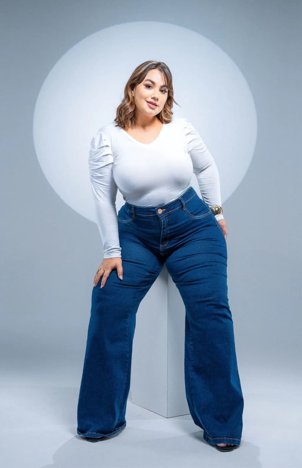 CALÇA JEANS FEMININA - WIDE LEG COM ELASTANO