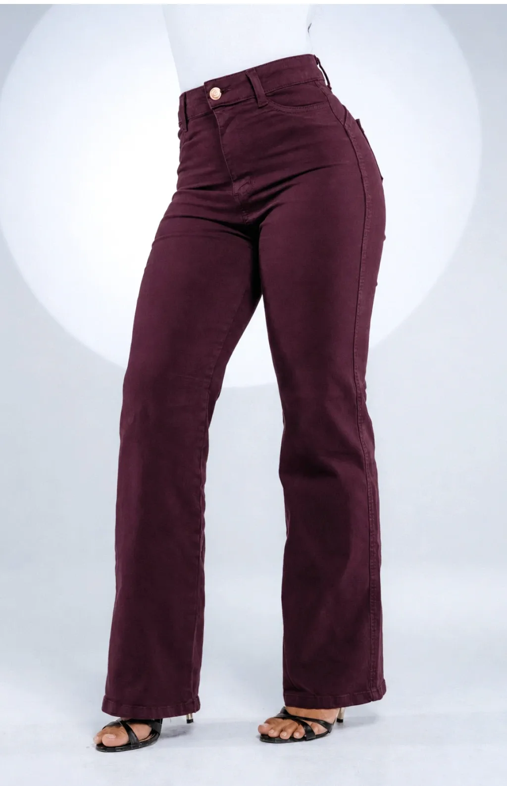 CALÇA JEANS FEMININA - WIDE LEG VINHO