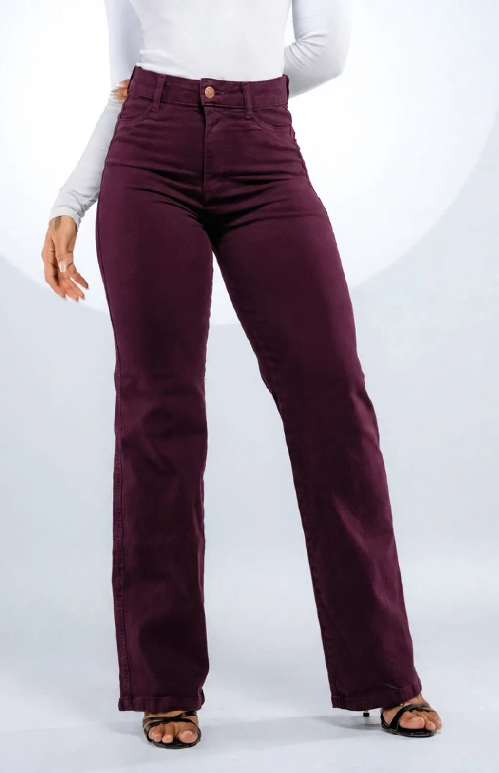 CALÇA JEANS FEMININA - WIDE LEG VINHO