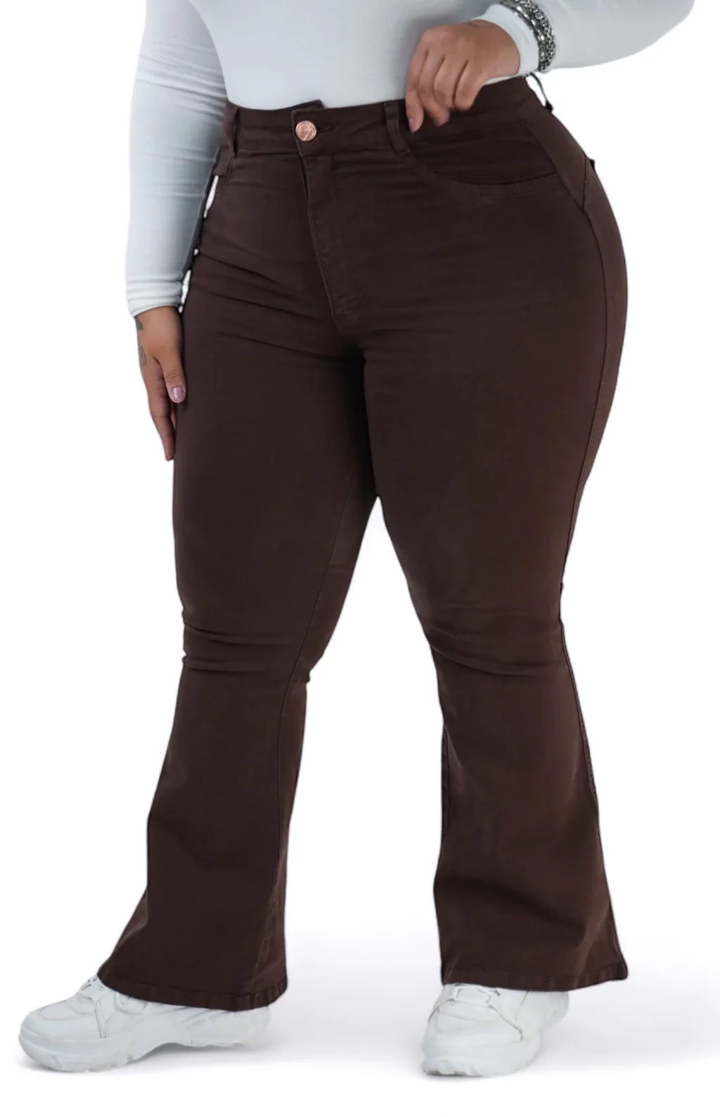 CALÇA JEANS PARA BAIXINHAS PLUS SIZE - FLARE COFFEE
