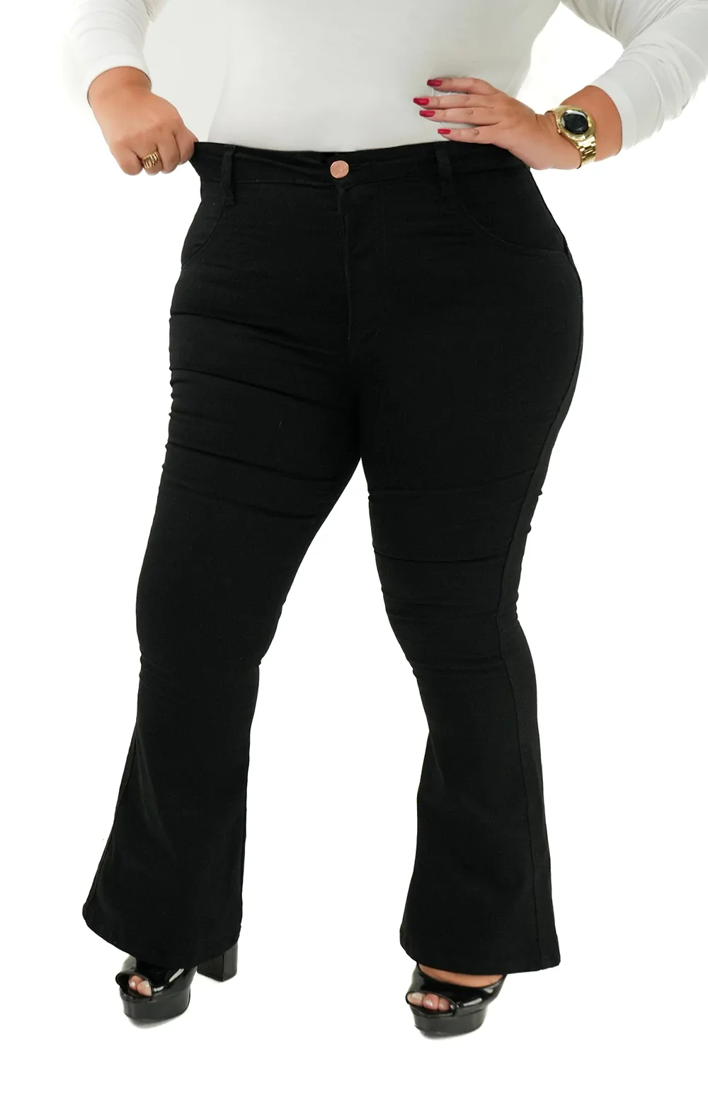 CALÇA JEANS PARA BAIXINHAS PLUS SIZE - FLARE PRETA INTENSE