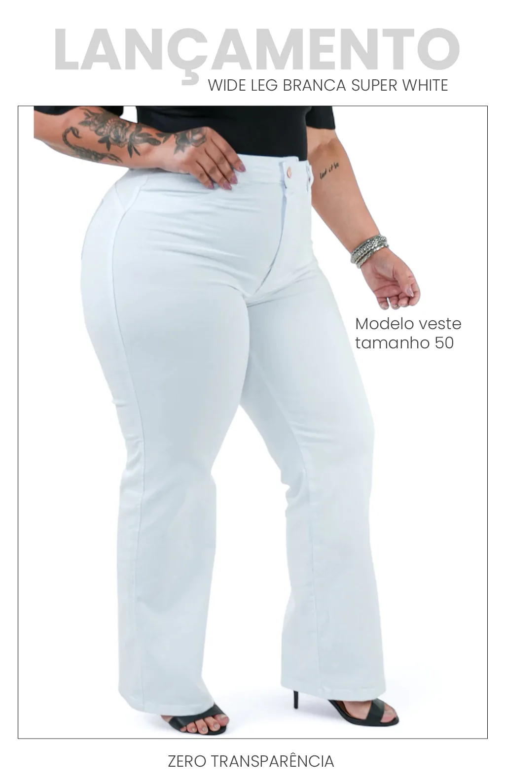 CALÇA JEANS PLUS SIZE - WIDE LEG BRANCA SUPER WHITE