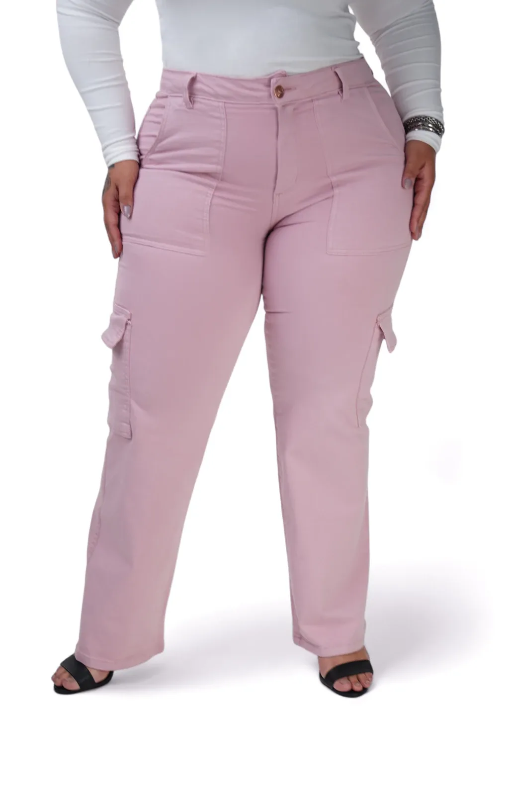 CALÇA JEANS PLUS SIZE - WIDE LEG CARGO BLUSH