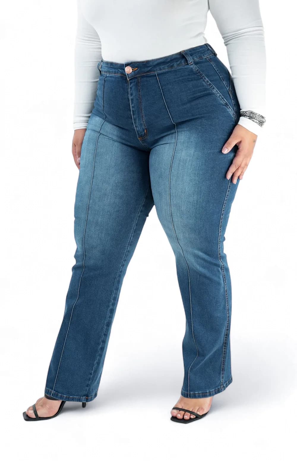 CALÇA JEANS PLUS SIZE - WIDE LEG ELEGANCE SAFIRA