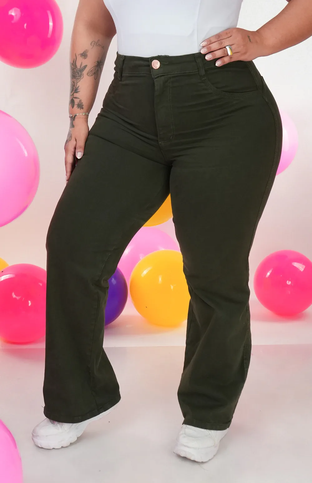 CALÇA PLUS SIZE - WIDE LEG VERDE MILITAR