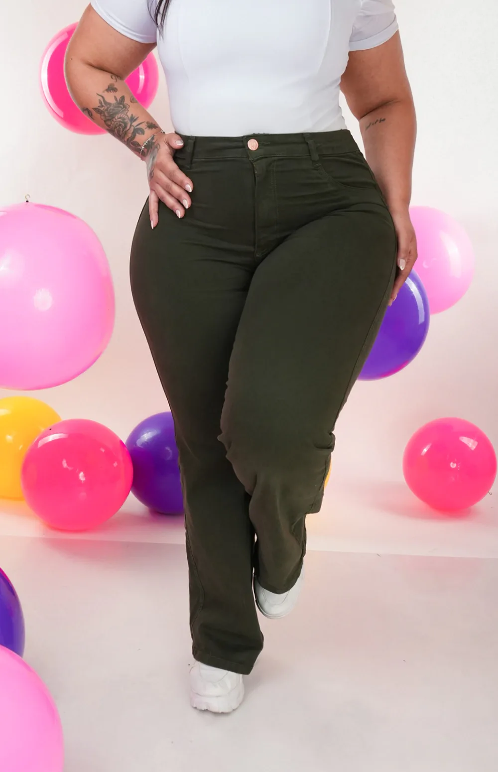 CALÇA PLUS SIZE - WIDE LEG VERDE MILITAR